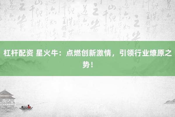 杠杆配资 星火牛：点燃创新激情，引领行业燎原之势！